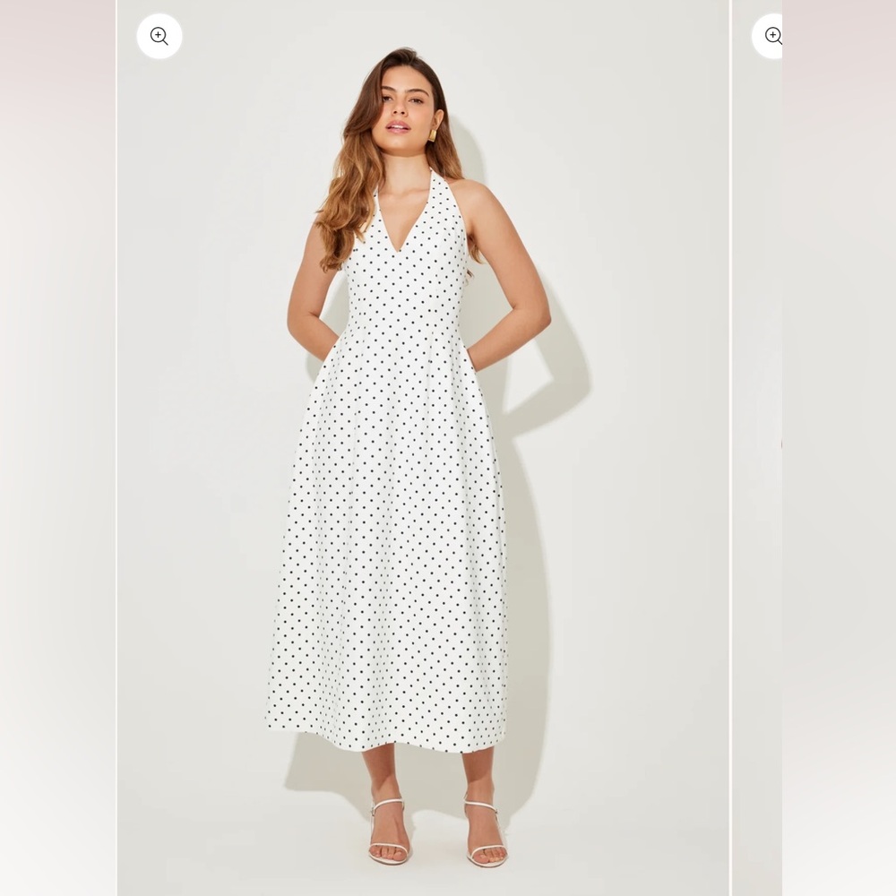 Chic White Polka Dot Midi Dress